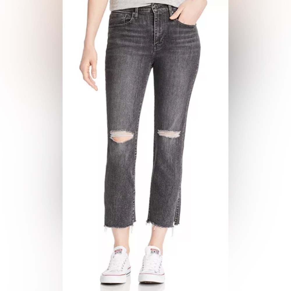 Levi’s 724 High-Rise Crop Straight Jeans Dire Straits Black Distressed Size 25